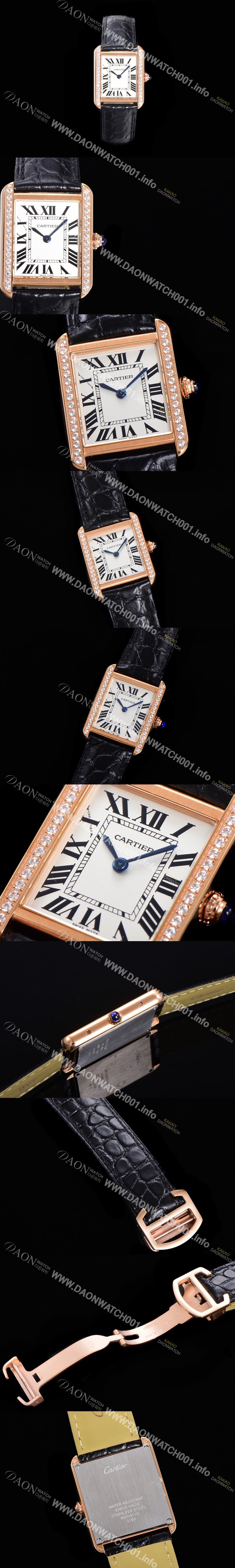 홍콩명품 [까르띠에] 여성용 탱크 WJTA0011 로마 인덱스 31mm 화이트 다이얼 커플용 로즈골드 악어가죽 쿼츠 무브먼트 CAR01574