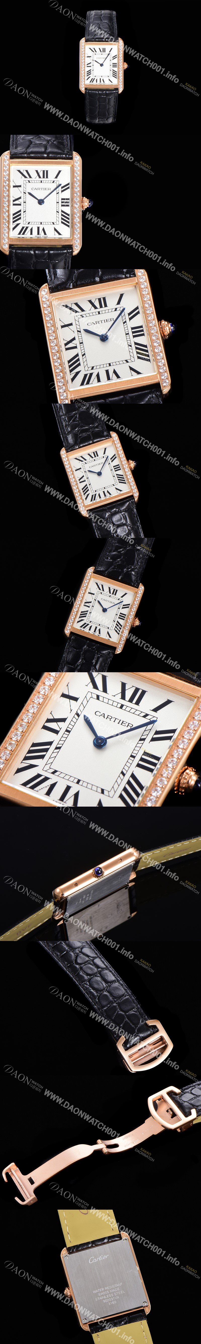 홍콩명품 [까르띠에] 남성용 탱크 WJTA0015 로마 인덱스 34.8mm 화이트 다이얼 로즈골드 커플용 악어가죽 쿼츠 무브먼트 CAR01583