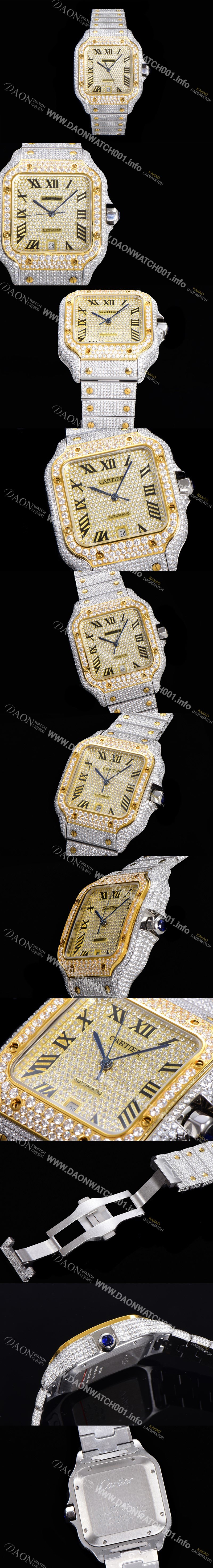 홍콩명품 [까르띠에] 남성용 산토스 쥬얼 다이아몬드 셋팅 베젤 40mm 큐빅/보석 다이얼 오토매틱 무브먼트 CAR42604