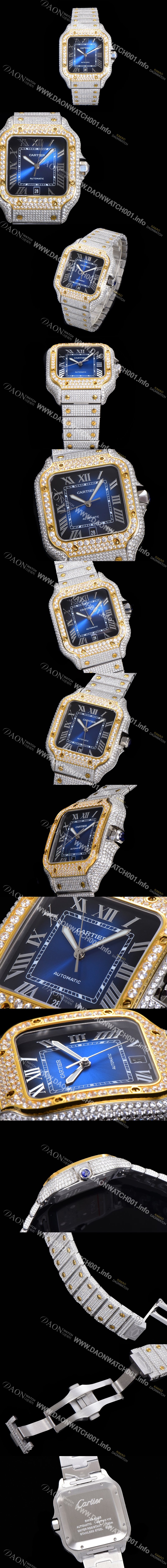 홍콩명품 [까르띠에] 남성용 산토스 쥬얼 다이아몬드 셋팅 베젤 40mm 네이비 다이얼 오토매틱 무브먼트 CAR46583