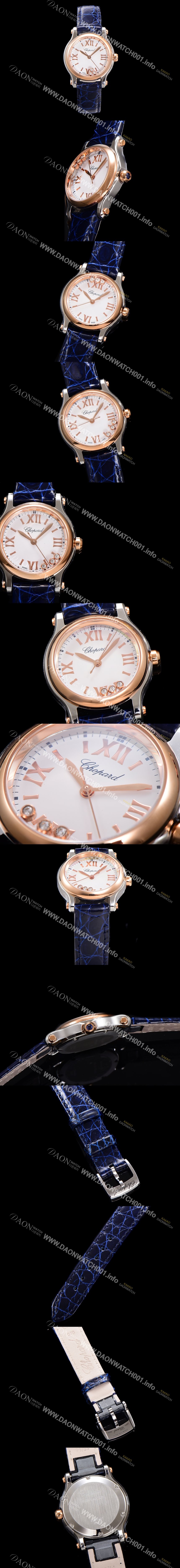 홍콩명품 [쇼파드] 여성용 해피스포츠 다이아몬드 쿼츠 오리지널 ETA956.102 타입 스몰30mm 레이디스 금장시계  가죽줄 화이트다이얼 cho4668