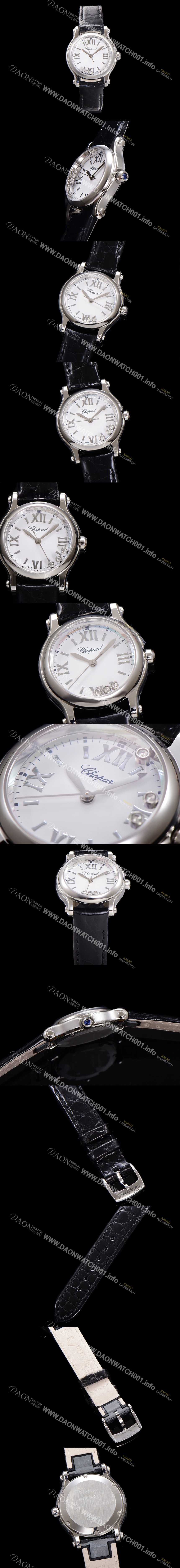 홍콩명품 [쇼파드] 여성용 해피스포츠 다이아몬드 쿼츠 오리지널 ETA956.102 타입 스몰30mm 레이디스 가죽줄 화이트다이얼 cho6049