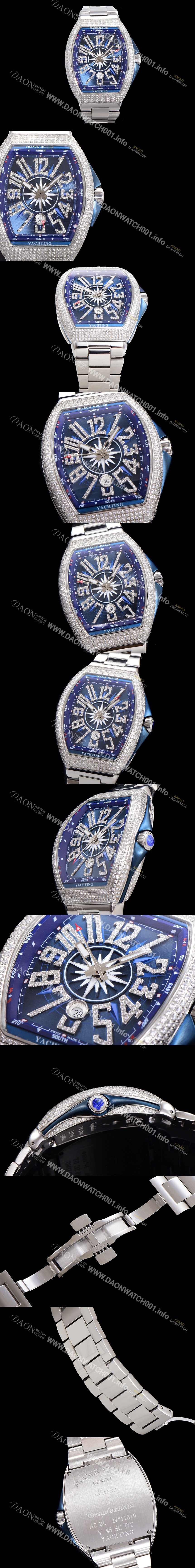 홍콩명품 [프랭크뮬러] 남성용 1:1수제공정 풀 다이아셋팅 뱅가드 오토매틱 ETA2824 타입 45mm 메탈줄 블루다이얼 fra4686