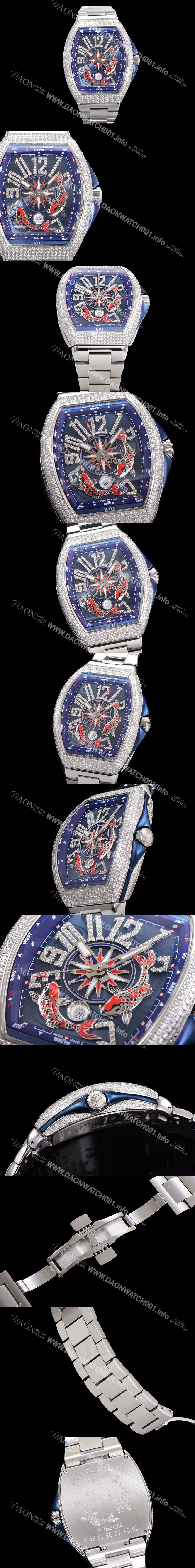 홍콩명품 [프랭크뮬러] 남성용 1:1수제공정 풀 다이아셋팅 뱅가드 오토매틱 ETA2824 타입 45mm 메탈줄 블루다이얼 fra6062