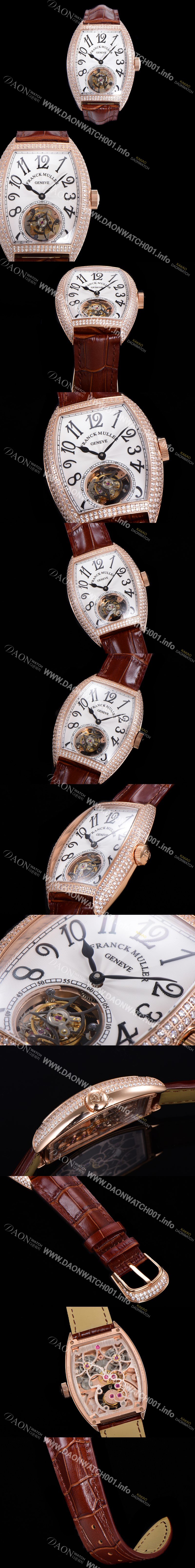 홍콩명품 [프랭크뮬러] 남성용 그랜드 컴플리케이션 보석/다이아 셋팅 뚜르비용 18K 로즈골드 가죽줄 화이트다이얼 FRA70328