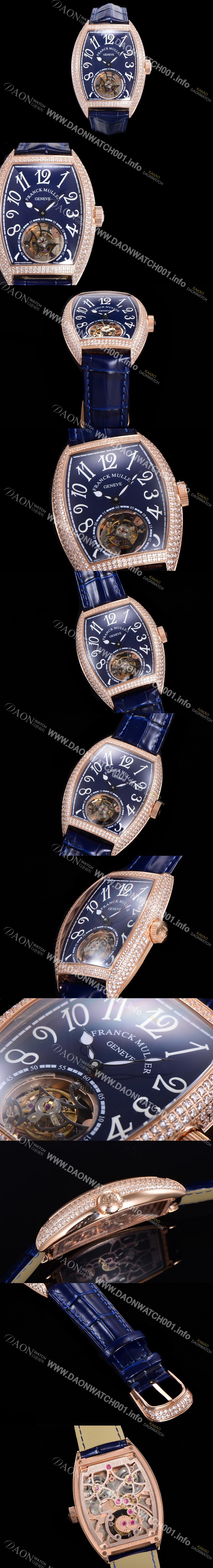 홍콩명품 [프랭크뮬러] 남성용 그랜드 컴플리케이션 보석/다이아 셋팅 뚜르비용 18K 로즈골드 가죽줄 블루다이얼 FRA70347