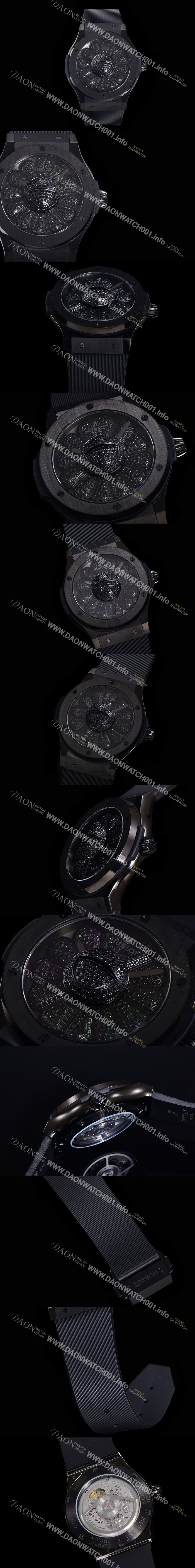 홍콩명품 [휴블렛] 남성용 신형버전 클래식 퓨전 무라카미 타카시 45mm 오토매틱 Hub1214 타입 우레타줄 PVD코팅케이스 블랙다이얼  hub9193