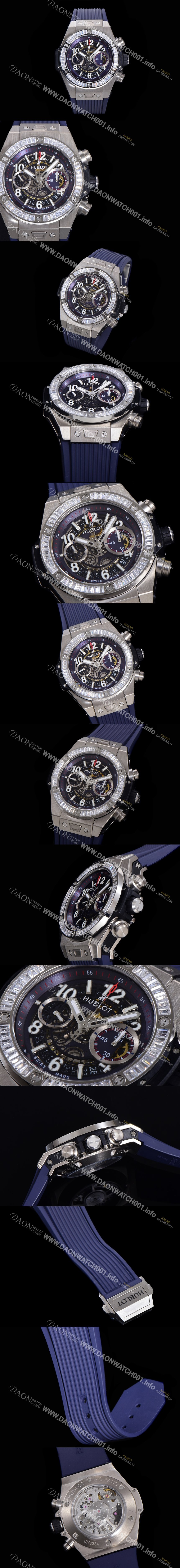 홍콩명품 [휴블렛] 남성용 빅뱅 유니코 티타늄 45mm 오토매틱 HUB1280 타입 다이아몬드 베젤 러버줄 스켈래톤 다이얼  hub1539