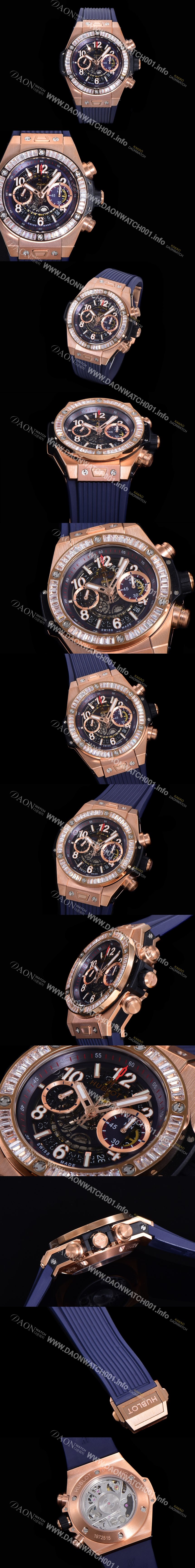 홍콩명품 [휴블렛] 남성용 빅뱅 유니코  45mm 오토매틱 HUB1280 타입 18K 로즈골드/다이아몬드 베젤 러버줄 스켈래톤 다이얼  hub9191