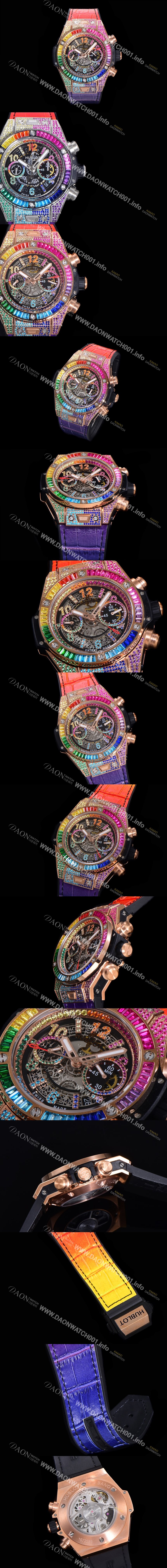 홍콩명품 [휴블렛] 남성용 빅뱅 유니코  45mm 오토매틱 HUB1280 타입 18K 로즈골드/다이아몬드 풀케이스 러버줄 스켈래톤 다이얼  hub2151