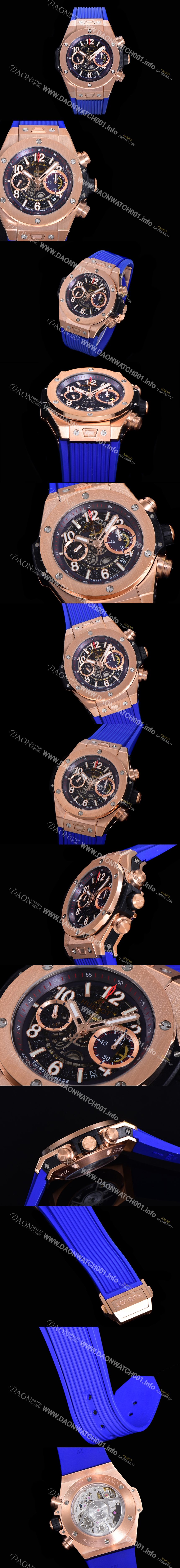 홍콩명품 [휴블렛] 남성용 빅뱅 유니코  45mm 오토매틱 HUB1280 타입 18K 로즈골드 러버줄 스켈래톤 다이얼  hub5125