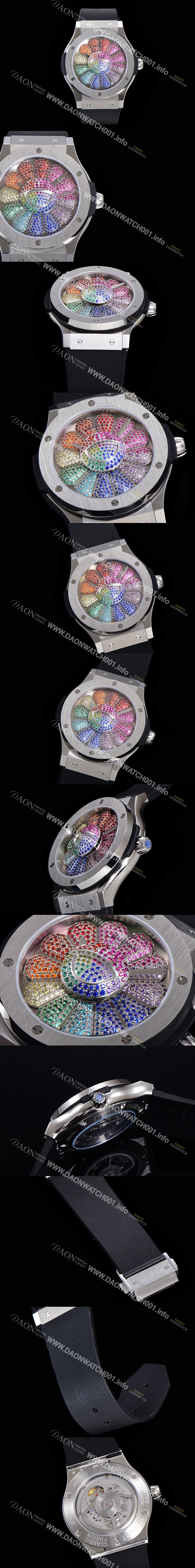 홍콩명품 [휴블렛] 남성용 신형버전 클래식 퓨전 45mm 오토매틱 Hub1214 타입 우레타줄 PVD코팅케이스 무늬다이얼 hub9291