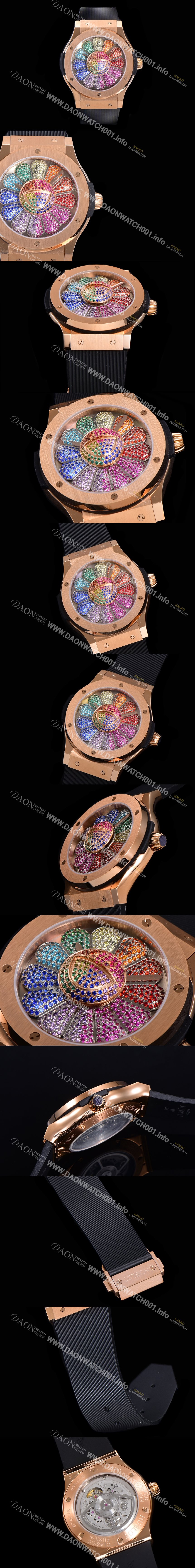 홍콩명품 [휴블렛] 남성용 신형버전 클래식 퓨전 45mm 오토매틱 Hub1214 타입 18K 로즈골드 우레타줄 PVD코팅케이스 무늬다이얼 hub2931