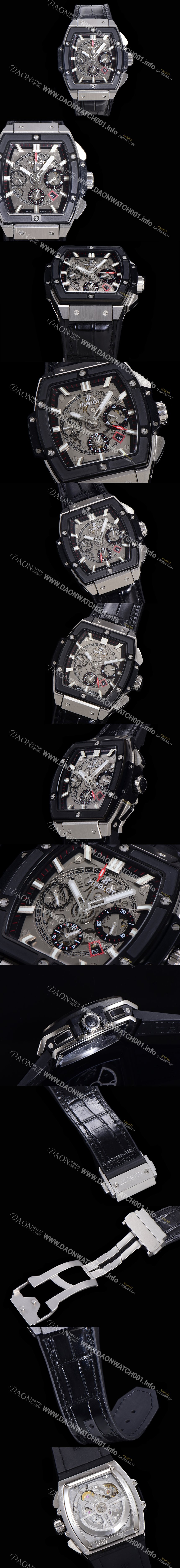 홍콩명품 [휴블렛] 남성용 스피릿 빅뱅 마스터피스 크로노그래프 Hub4700타입 45mm 다이아몬드 셋팅 가죽줄 스켈래톤다이얼 hub1592