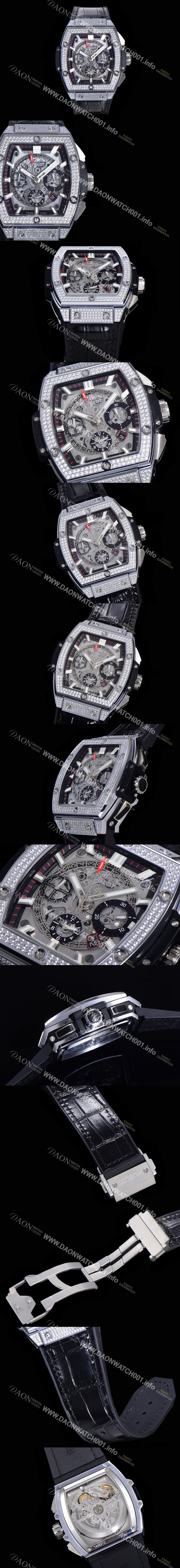 홍콩명품 [휴블렛] 남성용 스피릿 빅뱅 마스터피스 크로노그래프 Hub4700타입 45mm 다이아몬드 셋팅 가죽줄 스켈래톤다이얼 hub3199