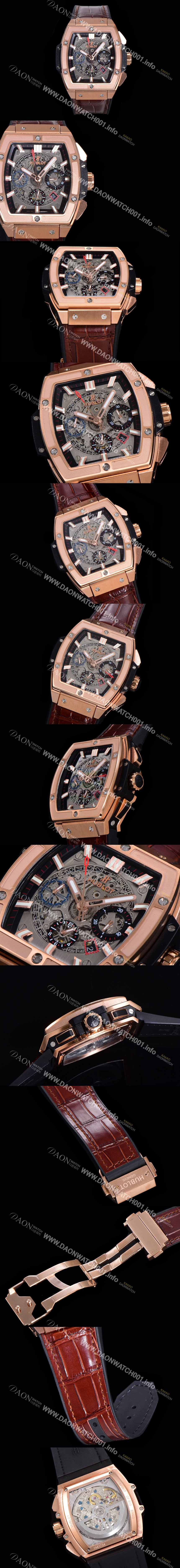 홍콩명품 [휴블렛] 남성용 스피릿 빅뱅 마스터피스 크로노그래프 Hub4700타입 18K로즈골드 45mm 가죽줄 스켈래톤다이얼 hub1512