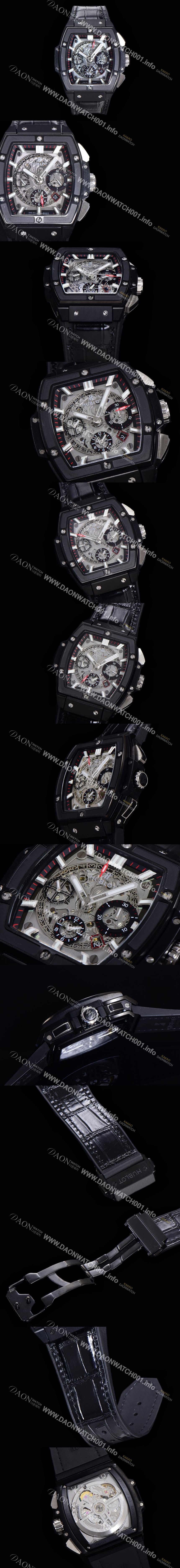 홍콩명품 [휴블렛] 남성용 스피릿 빅뱅 마스터피스 크로노그래프 Hub4700타입 45mm PVD코팅 가죽줄 스켈래톤다이얼 hub3251