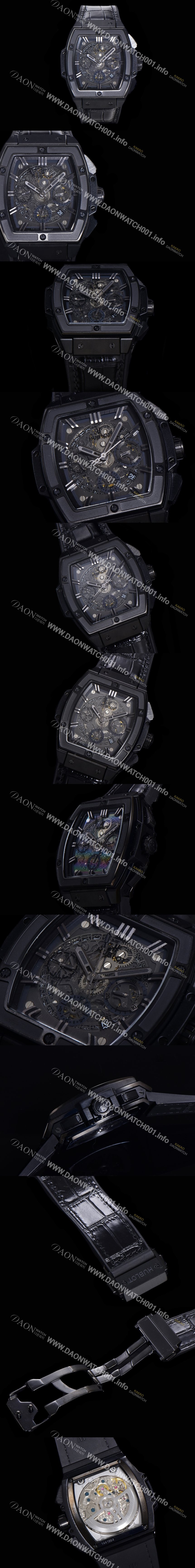 홍콩명품 [휴블렛] 남성용 스피릿 빅뱅 마스터피스 크로노그래프 Hub4700타입 45mm PVD코팅 가죽줄 스켈래톤다이얼 hub1512