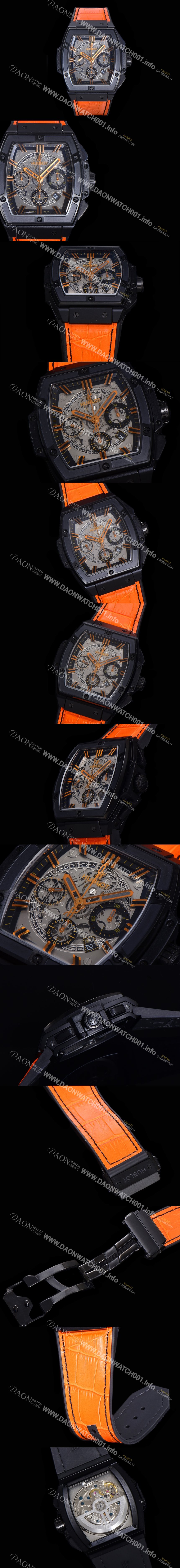 홍콩명품 [휴블렛] 남성용 스피릿 빅뱅 마스터피스 크로노그래프 Hub4700타입 45mm 가죽줄 PVD코팅 스켈래톤다이얼 hub9121