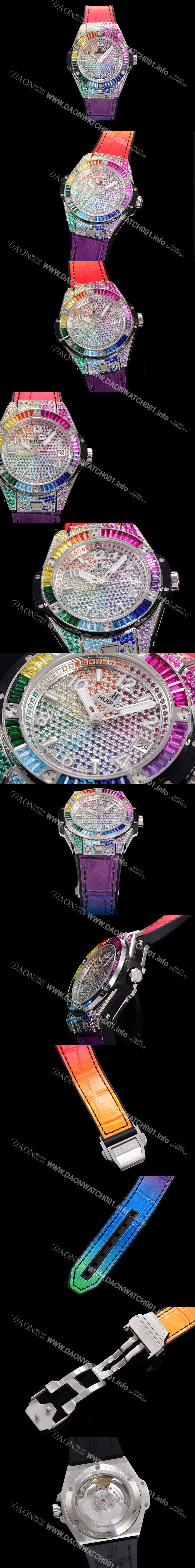 홍콩명품 [휴블렛] 남여공용 빅뱅 오토매틱 HUB1710타입 39mm 다이아/보석 세팅 우레탄/가죽 믹스밴드 보석다이얼 hub9215