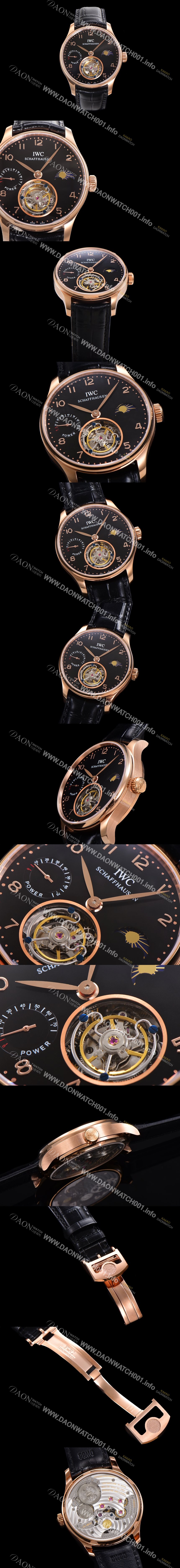 홍콩명품 [아이더블유씨] 남성용 신제품 UP!! 포르투기즈 컴플리케이션 하이  "투어빌론 문페이즈 파워 리저브"아시안 투어빌론 탑재  18K 로즈골드 42mm 가죽줄 블랙 다이얼   iwc1959