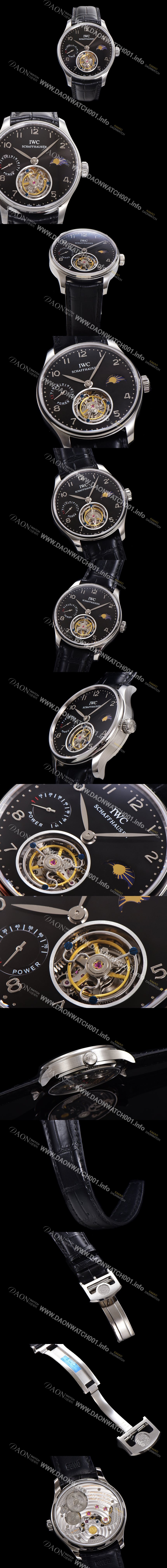 홍콩명품 [아이더블유씨] 남성용 신제품 UP!! 포르투기즈 컴플리케이션 하이  "투어빌론 문페이즈 파워 리저브"아시안 투어빌론 탑재  42mm 가죽줄 블랙 다이얼   iwc1352