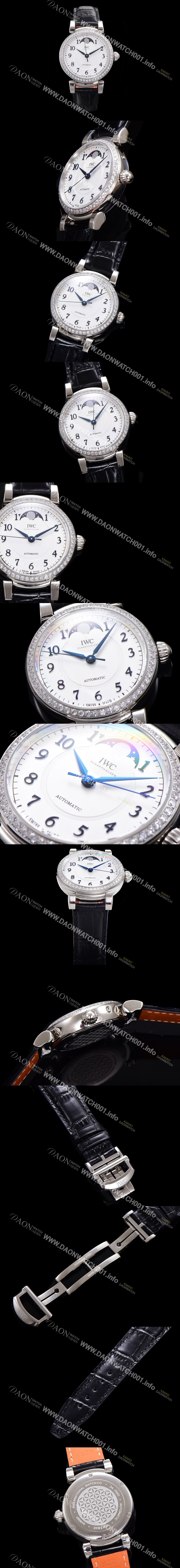 홍콩명품 [아이더블유씨]여성용 다빈치 오토매틱 문페이즈 36mm 18K 로조골드 다이아몬드베젤가죽줄 화이트다이얼 iwc75312