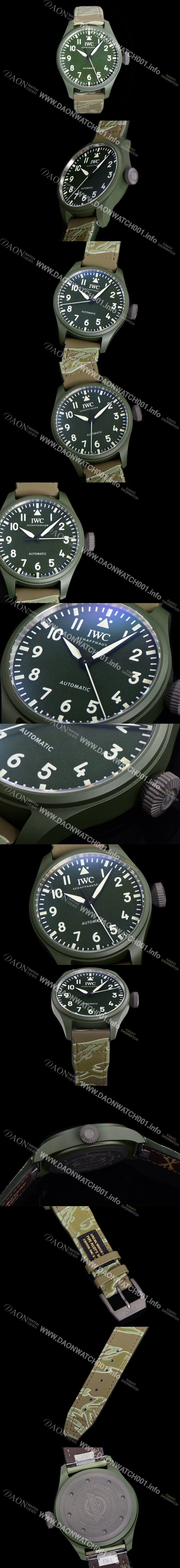 홍콩명품 [아이더블유씨] 남성용 파일럿 IW329802 오토매틱 43.8mm 세라믹 재질 나토천/러버 믹스 그린 다이얼 iwc29053