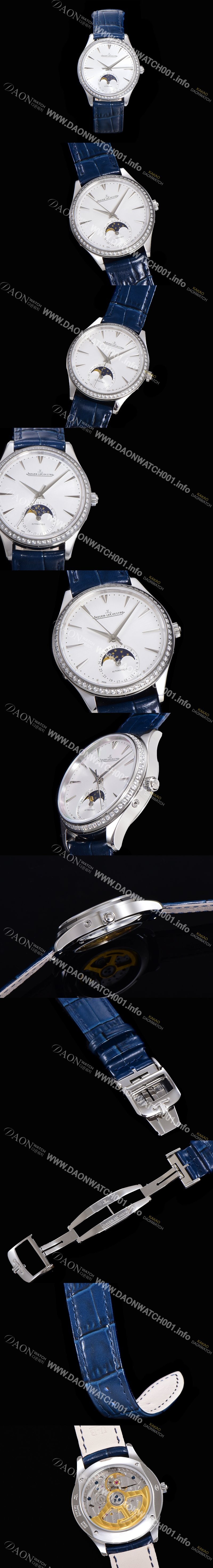 홍콩명품 [예거르꿀뜨르] 남성용 마스터 울트라 씬 문페이즈 39mm 오토매틱 866타입 다이아몬드 가죽줄 화이트다이얼 jag1151