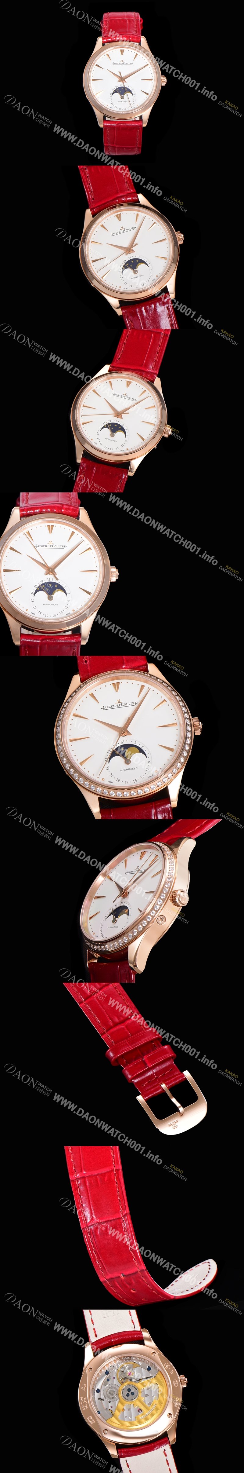 홍콩명품 [예거르꿀뜨르] 남성용 마스터 울트라 씬 문페이즈 39mm 오토매틱 866타입 18K로즈골드 가죽줄 화이트다이얼 jag1511