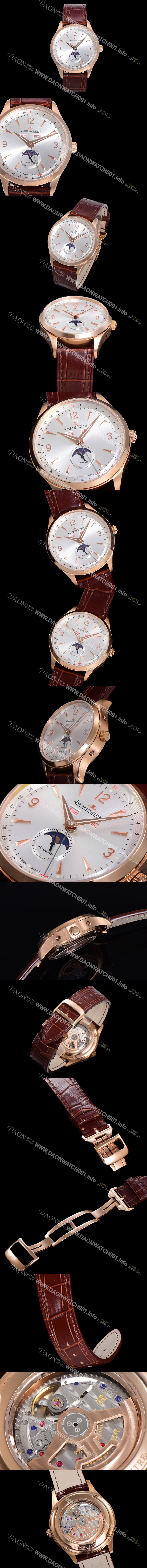 홍콩명품 [예거르꿀뜨르] 남성용 마스터 캘린더 문페이즈 18K RG 오토매틱 866 39mm 가죽줄 실버다이얼 jag2351