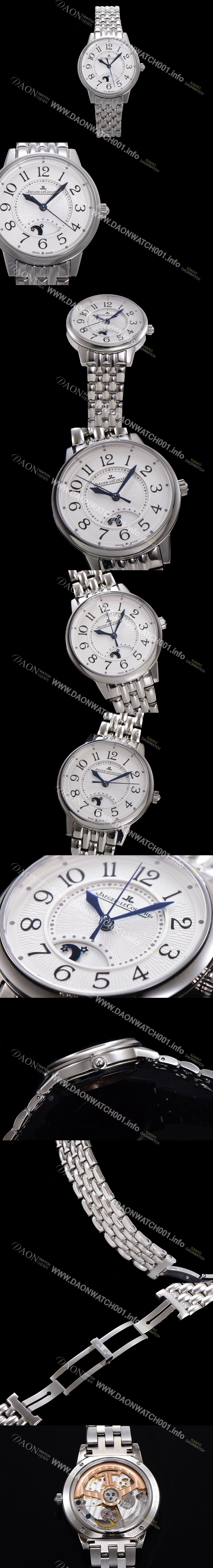 홍콩명품 [예거 르꿀르뜨] 여성용 랑데뷰 나잇&데이 문페이즈 오토매틱 898A 타입 무브 34mm 메탈줄 화이트다이얼  jag9159