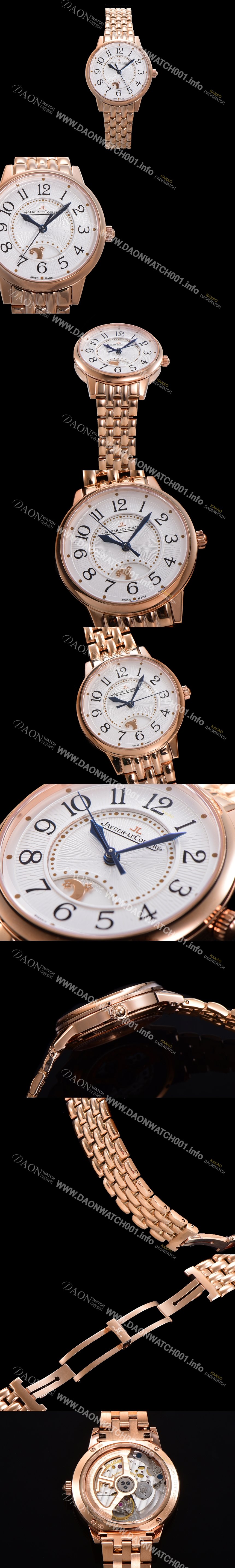 홍콩명품 [예거 르꿀르뜨] 여성용 랑데뷰 나잇&데이 문페이즈 오토매틱 898A 타입 무브 34mm 금장시계 화이트다이얼 jag9115