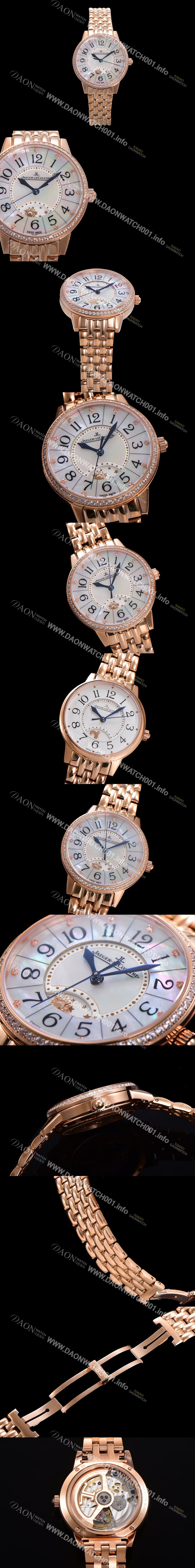 홍콩명품 [예거 르꿀르뜨] 여성용 랑데뷰 나잇&데이 문페이즈 오토매틱 898A 타입 무브 34mm 보석 배젤 금장 자게 화이트다이얼 jag2121