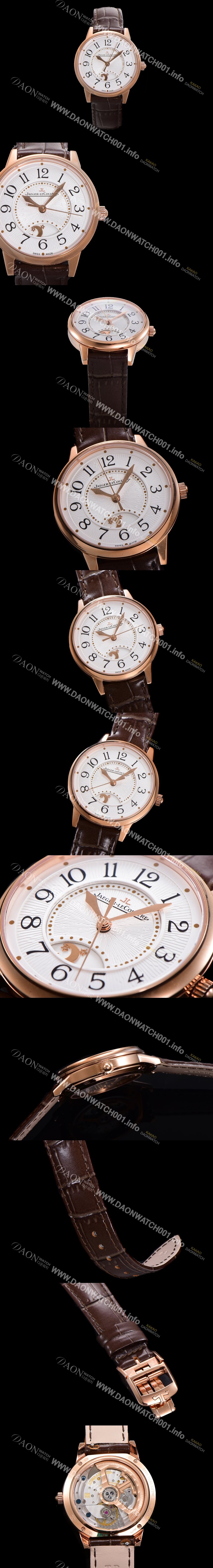 홍콩명품 [예거 르꿀르뜨] 여성용 랑데뷰 나잇&데이 문페이즈 오토매틱 898A 타입 무브 34mm 보석 배젤 가죽줄 화이트다이얼 jag3115