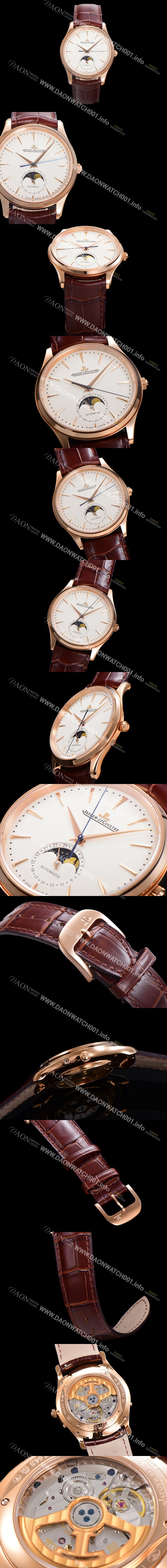 홍콩명품 [예거 르꿀르뜨] 남성용 마스터 울트라 씬 문페이즈 오토매틱 925타입 18K로즈골드 39mm 가죽줄 화이트 다이얼 jag5191