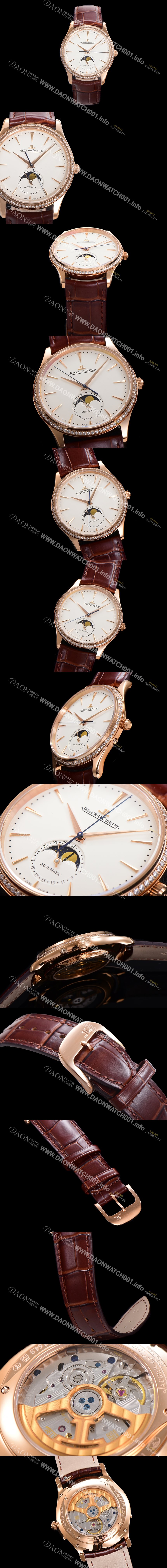 홍콩명품 [예거 르꿀르뜨] 남성용 마스터 울트라 씬 문페이즈 오토매틱 925타입 18K로즈골드/다이아몬드 베젤 39mm 가죽줄 화이트다이얼 jag1519