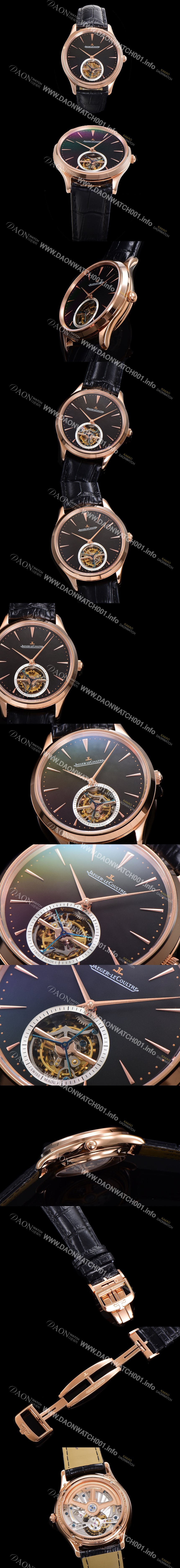 홍콩명품 [예거 르꿀르뜨] 남성용 마스터 울트라 씬 투어빌론 43mm 18K로즈골드 가죽줄 아이보리 다이얼 jag1292