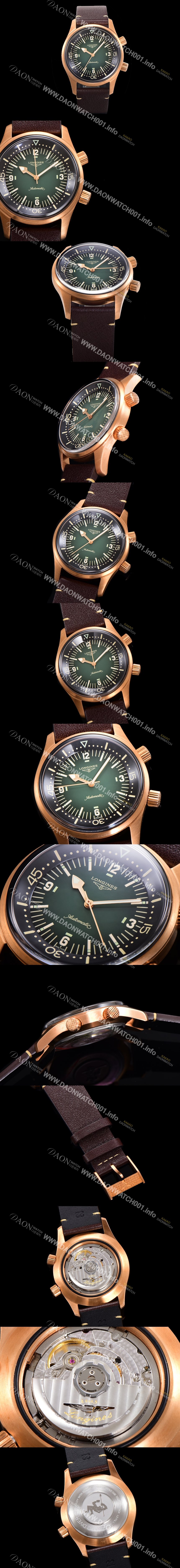홍콩명품 [론진] 남성용 해리티지 오토매틱 Cal.L888.5 타입 42mm 브론즈케이스 가죽줄 그린다이얼 lon5131