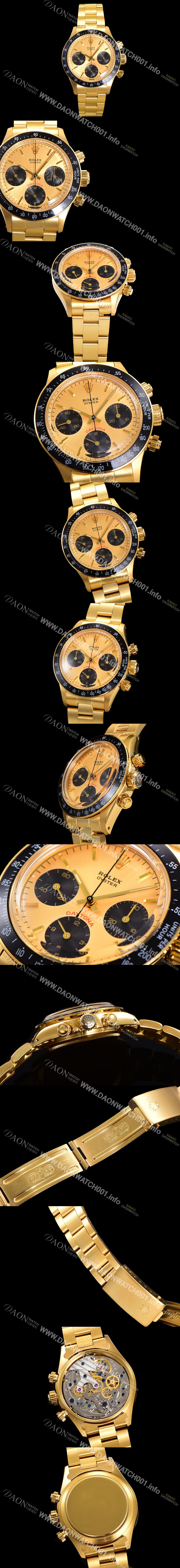 홍콩명품 [로렉스] 남성용 1965년 모델 클래식  코스모그래프 데이토나  Ref.6239 수동감기/기계식 37mm 18K옐루골드 스크류 다운 푸셔 메탈줄 골드다이얼 rol62690