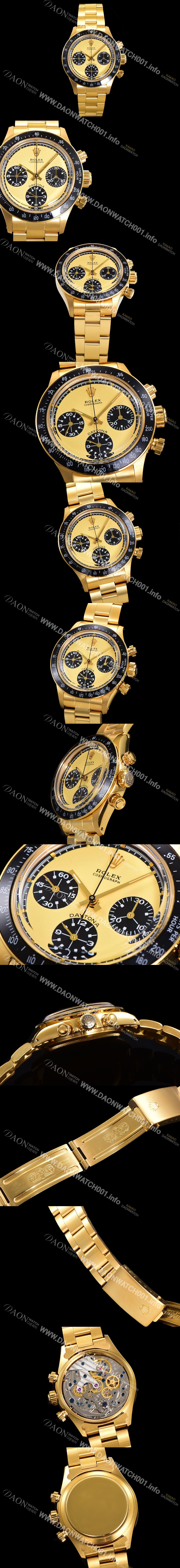 홍콩명품 [로렉스] 남성용 1965년 모델 클래식  코스모그래프 데이토나  Ref.6239 수동감기/기계식 37mm 18K옐루골드 스크류 다운 푸셔 메탈줄 골드다이얼 rol09246