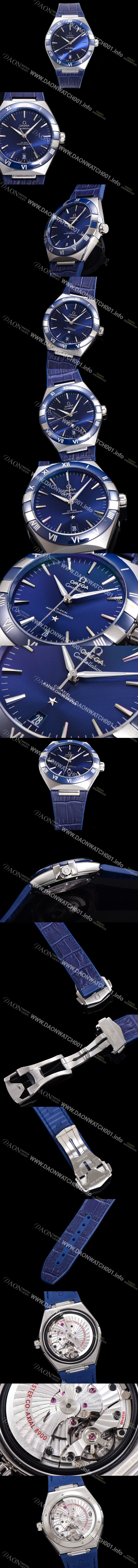 홍콩명품 [오메가] 남성용 1:1수제공정! 무브UP 컨스틸레이션 코-엑시얼 마스터 오토매틱 Cal.8900타입 41mm  가죽/우레탄 믹스 블루다이얼 omg82287