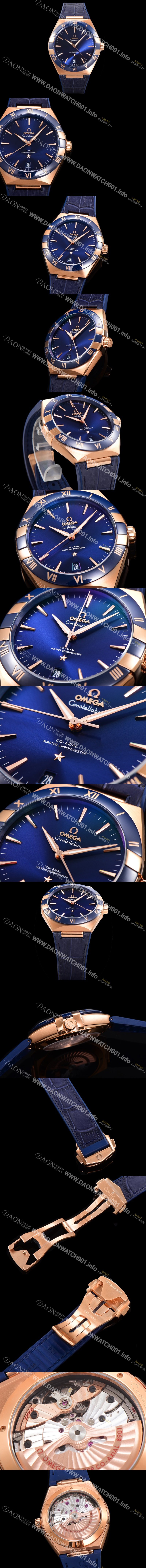 홍콩명품 [오메가] 남성용 1:1수제공정! 무브UP 컨스틸레이션 코-엑시얼 마스터 오토매틱 Cal.8900타입  41mm  18K 로즈골드 가죽/우레탄 믹스 블루다이얼 omg02892