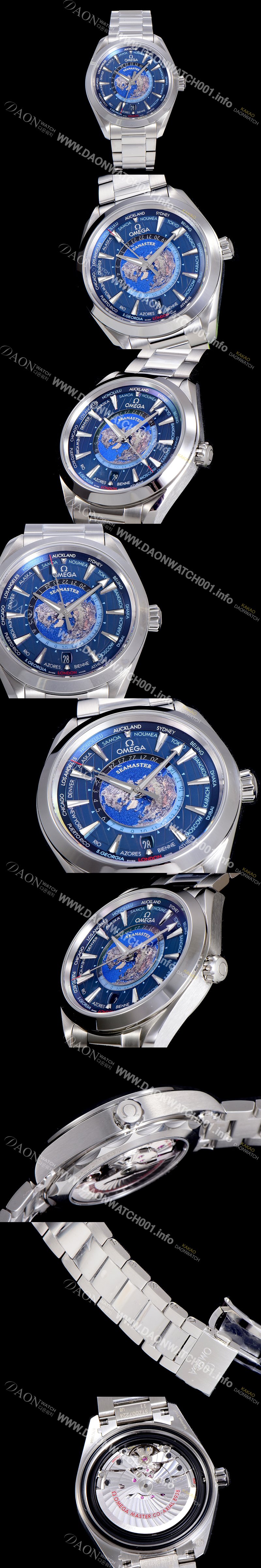 홍콩명품 [오메가] 남성용 씨마스터 220.10.43.22.03.001 아쿠아테라 150미터 GMT 오토매틱 월드타이머 43미리 메탈줄 블루다이얼 OMG23495