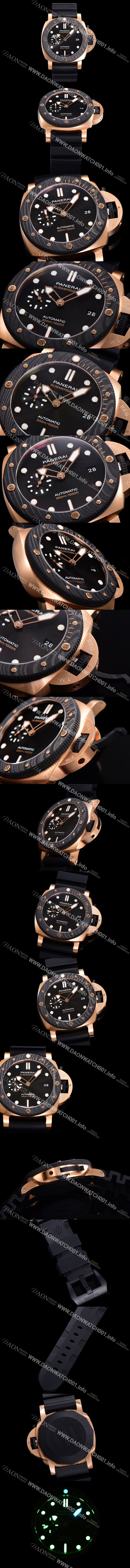 홍콩명품 [파네라이] 남성용 서브머시블 팸 PAM01070 오토매틱 Cal P. 900 타입 44mm 18K 로즈골드  카본재질 나토천밴드 블랙다이얼 pan6829