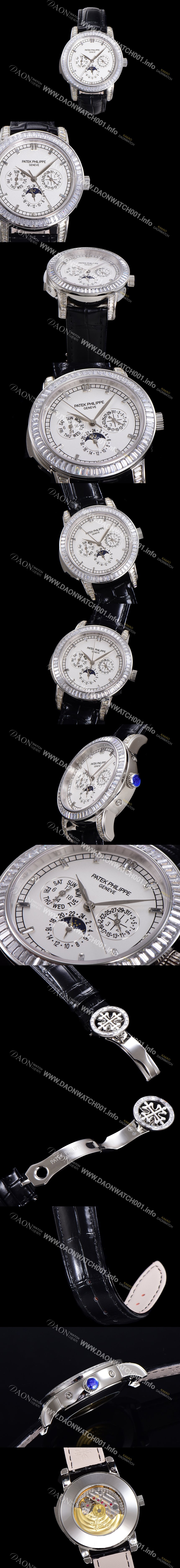 홍콩명품 [파텍필립] 남성용 Ref.5073P 그랜드 컴플리케이션 문페이즈 오토매틱 다이아몬드셋팅 42mm 가죽줄 화이트다이얼 pat2195