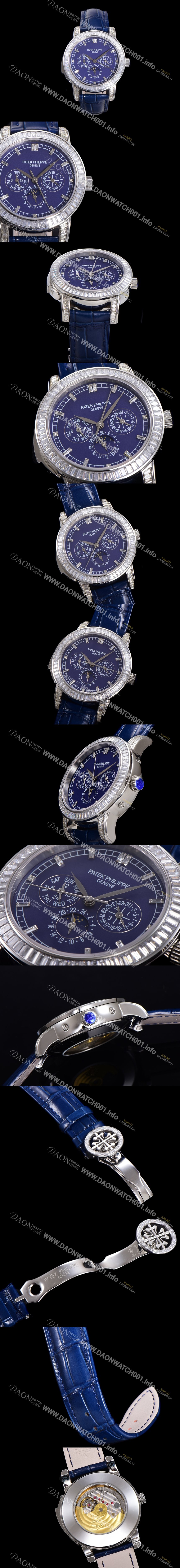 홍콩명품 [파텍필립] 남성용 Ref.5073P 그랜드 컴플리케이션 문페이즈 오토매틱 다이아몬드셋팅 42mm 가죽줄 블루다이얼 pat5319