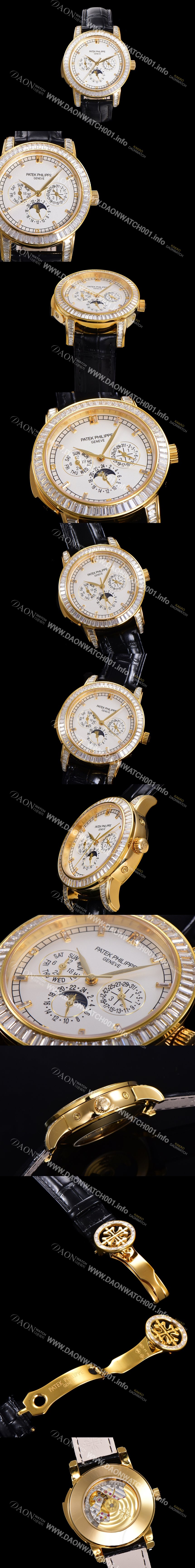 홍콩명품 [파텍필립] 남성용 Ref.5073P 그랜드 컴플리케이션 문페이즈 오토매틱 18K 옐루골드/다이아몬드셋팅 42mm 가죽줄 화이트다이얼 pat1319
