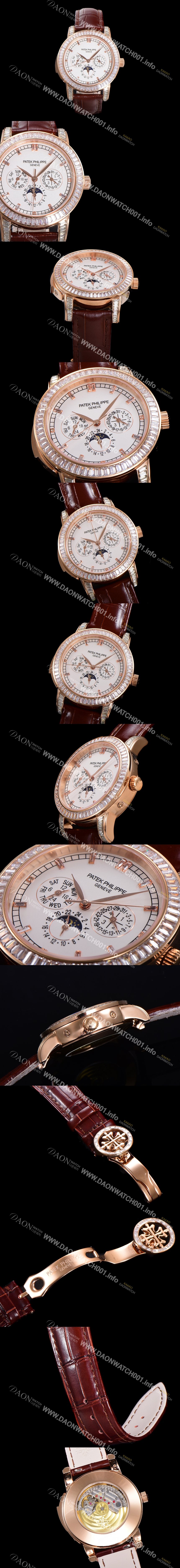 홍콩명품 [파텍필립] 남성용 Ref.5073P 그랜드 컴플리케이션 문페이즈 오토매틱 18K 로즈골드/다이아몬드셋팅 42mm 가죽줄 화이트다이얼 pat2519