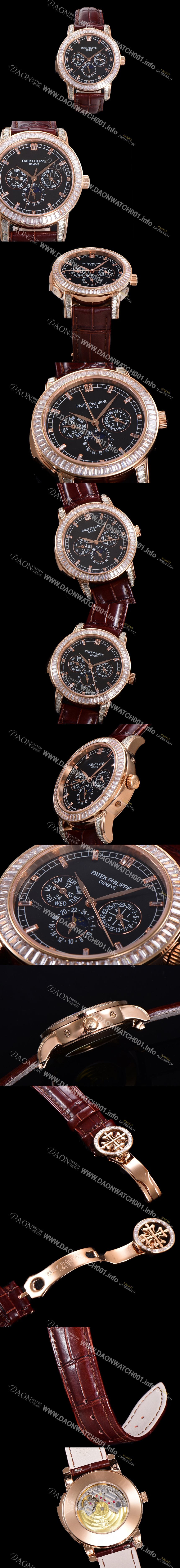 홍콩명품 [파텍필립] 남성용 Ref.5073P 그랜드 컴플리케이션 문페이즈 오토매틱 18K 로즈골드/다이아몬드셋팅 42mm 가죽줄 블랙다이얼 pat3191
